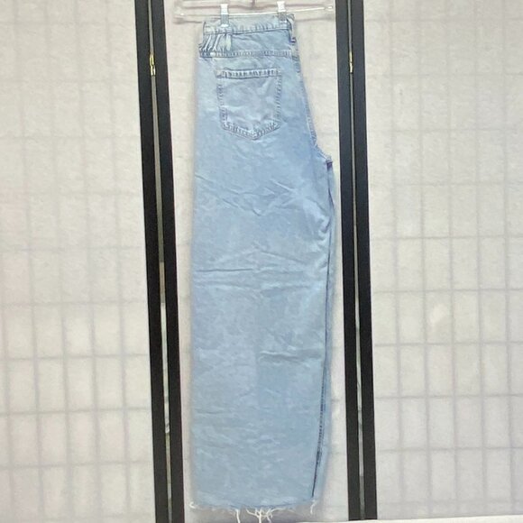 Forever 21 High Rise Gathered Yoke Stretch Faded Wide Baggy Raw Hem Jeans L Long - Picture 6 of 13